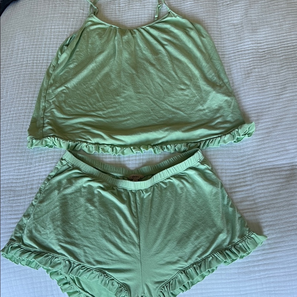 Eberjey Light Green Ruffle Pajama Set